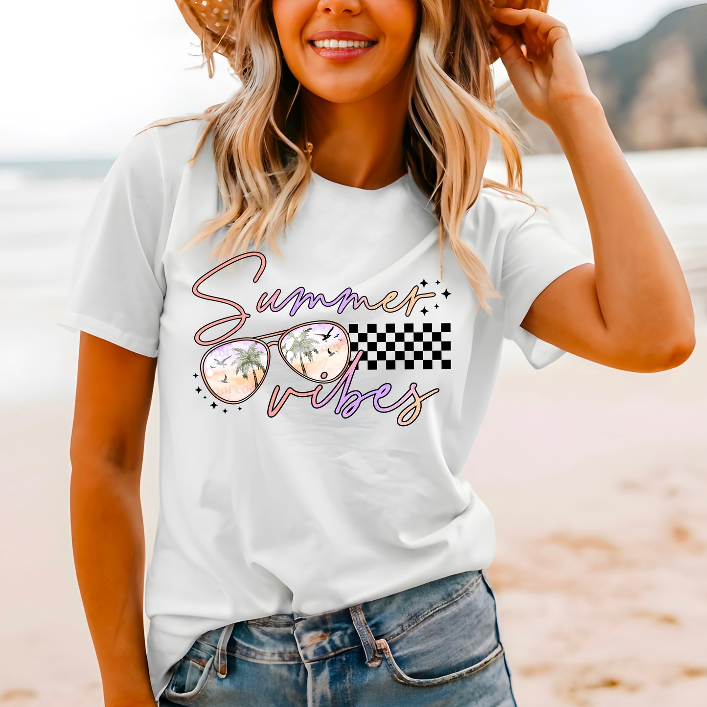 Summer Vibres checkered T shirt